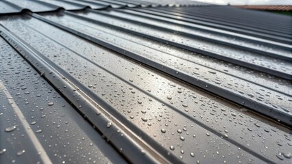 Aufkleber - A closeup featuring a weatherproof coating on the sheet metal panels showcasing the glossy finish that enhances their longevity. The coatings texture is subtly visible and droplets