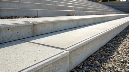 Poster - A closeup of a specially treated surface of the precast concrete showcasing a polished finish that glimmers under the sun. The steps slight overhang visually softens the sharp