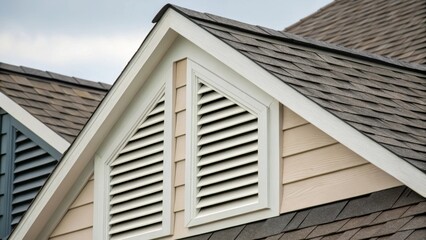 Aufkleber - A closeup of gable vent louvers reveals the subtle variations in angle and placement designed to direct airflow while preventing moisture intrusion. Each louvers texture contrasts