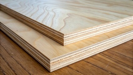 Aufkleber - A closeup of the corner of two overlapping plywood sheets reveals the smooth sanded surfaces and sharp edges showcasing the laborintensive preparation. The proximity allows the
