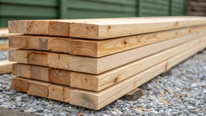 Poster - A closeup reveals the fine grains of cedar wood with intricate knots and textures capturing the essence of natural craftsmanship while the stack of planks rests on a bed of silvery