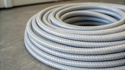 Aufkleber - A closeup shot of a single coil of flexible electrical conduit emphasizing its smooth texture and the subtle sheen on its surface