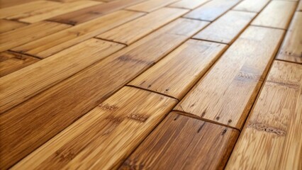 Aufkleber - A closeup view captures the rich texture of the bamboo flooring planks focusing on the intricate knots and patterns within the wood. The warm earthy tones blend harmoniously