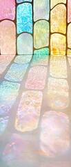 Poster - Colorful Reflections of Light on a Surface from Textured Glass Panels in Soft Pastel Shades and Patterns