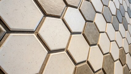 Aufkleber - A closeup view of a section of hexagonal tiles that showcases a clever use of negative space where some tiles are left blank or lightly textured creating a rhythmic flow that