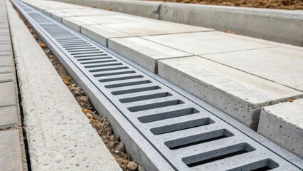 Poster - A close view of the water drainage system integrated between precast concrete slabs. The carefully designed channels and slots showcase innovative solutions to manage precipitation