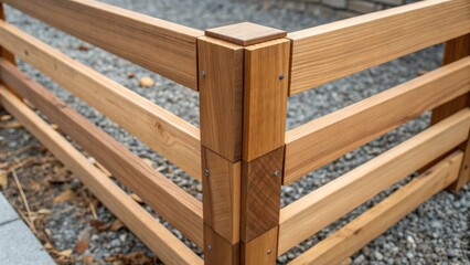 Poster - A corner detail of the fence installation where two horizontal slats meet illustrating careful craftsmanship and precise alignment the contrast of the polished wood against a