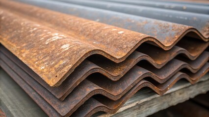 Aufkleber - A detailed shot focusing on the rugged texture of weathered metal sheets stacked together showcasing signs of rust and character. The organic patterns and imperfections contrast