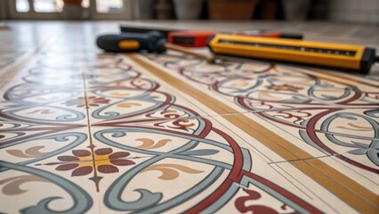 Poster - A detailed snapshot of the patterned surface illustrates the intricate design of the vinyl with close scrutiny revealing the subtle variations in color tones. In the background