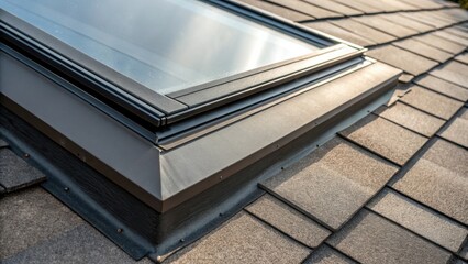 Poster - A detailed view amplifies the craftsmanship surrounding a skylight where flashing has been applied. The image concentrates on the snug fit of the flashing around the edges ensuring