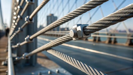 Aufkleber - A dramatic closeup captures the moment before a steel cable is tensioned highlighting the small details like the textured surface and the precisionengineered fittings. The