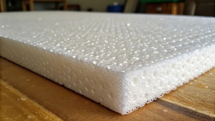 Aufkleber - A focused image showing the texture of the foam boards surface with tiny air bubbles ped within its structure. The protective plastic cover appears slightly dulled hinting at the