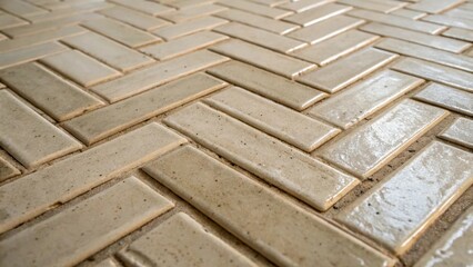 Poster - A focused shot of a singular herringbone tile capturing the detailed craftsmanship involved in its creation. The slight imperfections and natural variations in the glaze tell a