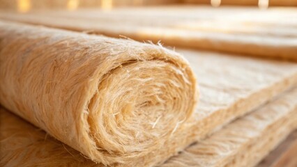 Poster - A macro shot of the fiberglass insulation focusing on its fibers and the way they are interwoven. Tiny strands of the material are visible showcasing its lightweight yet durable