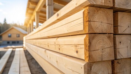 Poster - A mesmerizing closeup of the natural wood grain of a stacked beam highlighting its knots and imperfections. Sunlight catches the raw edges illuminating the organic beauty of the