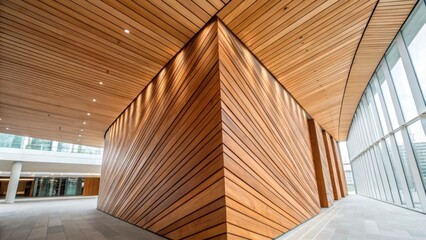 Aufkleber - An angled view captures the layered structure of the timber panels accentuating the alternating grain directions that give strength and aesthetic appeal. The warm hues of the wood