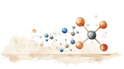 Poster - Abstract Watercolor Illustration of Molecules and Chemical Structures in Scientific Background