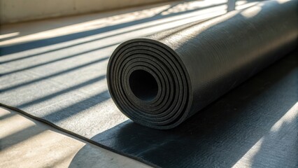 Aufkleber - An artistic closeup captures the shadows cast by the rolled rubber underlayment emphasizing its thickness and density. The play of light reflects off its surface hinting at its