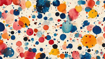 Vibrant abstract watercolor pattern filled with colorful splashes and dots creating a lively and artistic backdrop. Generative AI