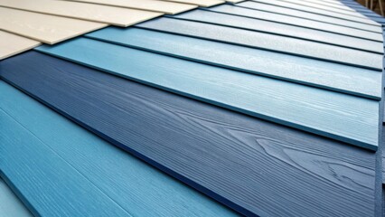 Aufkleber - An assortment of composite siding panels each one resting against the other revealing a seamless gradient from deep navy to light sky blue. The interplay of colors suggests a