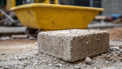Aufkleber - An intricate shot of a single foundation block exhibiting a weathered rough surface coated in fine dust with tiny fragments of gravel embedded within. In the background a vibrant