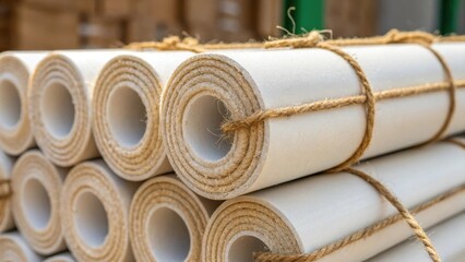 Poster - An intricate shot highlighting a section of bundled insulation tubes tightly secured with ecofriendly twine. The arrangement reveals the various diameters of the tubes with the
