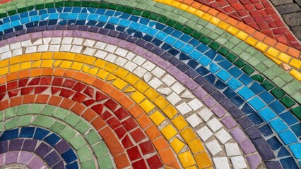 Aufkleber - An overhead angle captures a mosaic of colorful ceramic tiles arranged in a swirling pattern. The vivid colors contrast beautifully while transparent spacers maintain even gaps