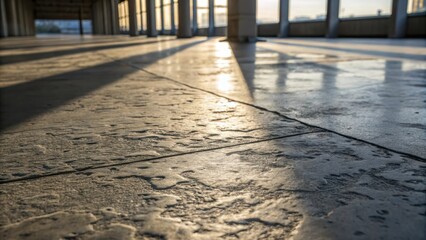 Aufkleber - A photograph focusing on the intricate interplay between natural light and shadows on the concrete surface. Various textures from the smooth finish to the rough patches where the