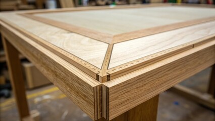 Aufkleber - A shot focusing on the intersection of two plywood panels where the precision of the s meets demonstrating the craftsmanship involved in the framing process with the smooth edges