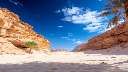Wall Mural - oasis in a desert canyon under a vibrant blue sky.