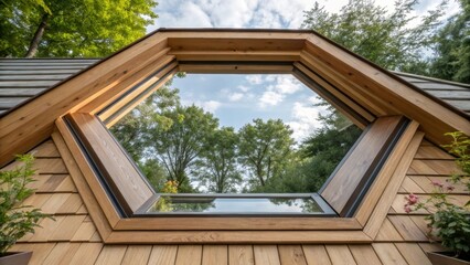 Aufkleber - A skylight frame designed with sustainability in mind constructed from composite materials featuring a woodlike finish. The framework incorporates solar control glass that reflects