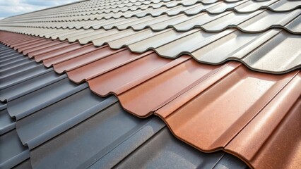 Aufkleber - A side view of the metal roofing edges displaying the meticulous layering and alignment of sheets. The transition from lighter to darker shades creates a visually appealing