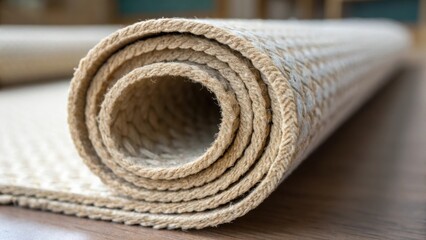 Poster - A tightly focused view on a small section of the underlayments texture showing the intricacies of its construction. The interwoven fibers and the slight ridges provide a glimpse