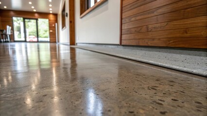 Aufkleber - Close inspection reveals the meticulous layering in the polished concrete where the finish transitions from high gloss to a more subtle sheen near the walls. The interplay of