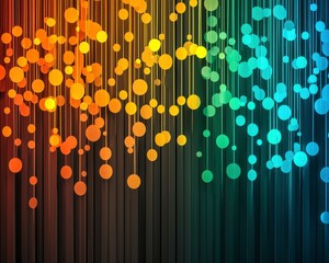 Poster - Vibrant Abstract Background with Colorful Circles and Vertical Lines in Orange, Green, and Blue Shades
