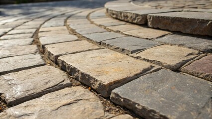 Poster - Zooming in on a specific section the surface of the stone pavers is slightly weathered revealing the wear of time. The irregular edges and varied sizes contribute to a natural