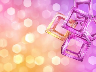 Poster - Colorful Glass Shapes with Bokeh Background in Vibrant Pink and Yellow Tones for Abstract Artistic Design