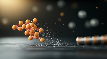 Poster - Abstract Molecular Model with Colorful Atoms and Bokeh Effect in Dynamic 3D Visualization