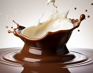  a melted chocolate splash floating in mid-air the underside is round