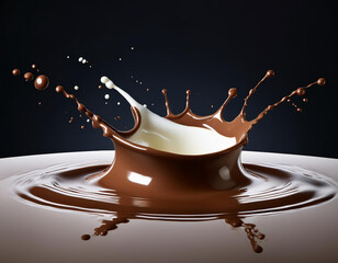  a melted chocolate splash floating in mid-air the underside is round