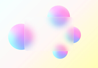 Aufkleber - Gradient background and transparent glass partition with floating spheres, glass morphism style background.