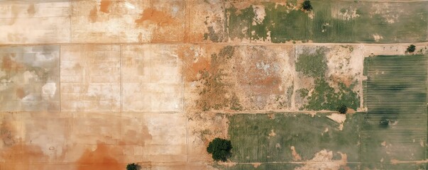 aerial view of farmland, showing contrasting colors of soil and vegetation. textured landscape ideal
