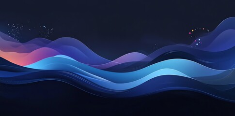 Wall Mural - Serene Blue Waves: Abstract Night Sky Landscape in a Dreamlike Style