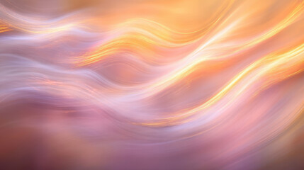 Abstract design of warm pastel gradients, soft peach and lavender hues flowing with smooth brushstrokes, reminiscent of early spring warmth emerging in February. Gentle light scattering with a hint of