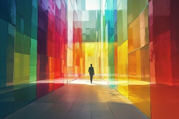 Poster - Vivid Abstract Glass Walls Create Pathway for Business Reflection