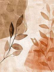 Wall Mural - A painting of leaves with a brown background