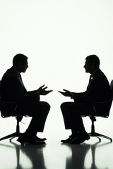 Poster - Two men are sitting in chairs and talking to each other
