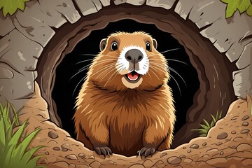 Wall Mural - there is a cartoon image of a groundhog in a hole