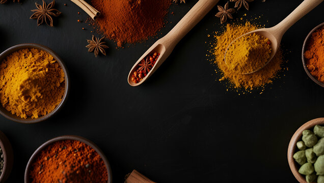 Spices on black background,generative.ai

