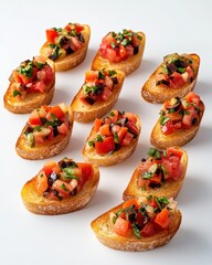 Wall Mural - Delicious Italian-style bruschetta topped with fresh tomatoes and herbs on toasted bread.